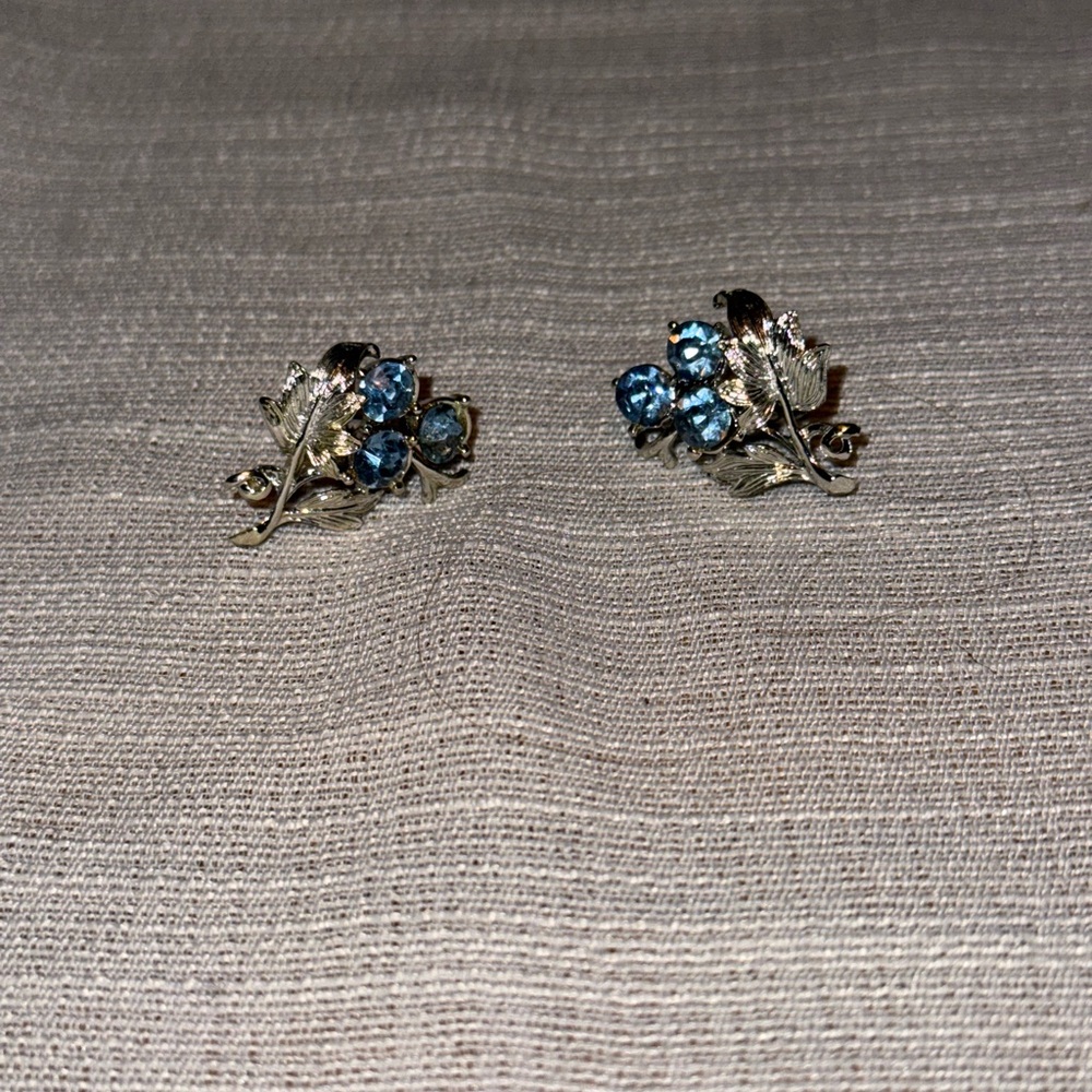 Elegant vintage Coro Silver and Blue Floral Earrings